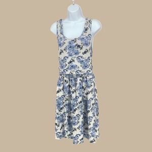 Latched Mama Women's 1X Blue Floral Tank Dress with Tie Waist